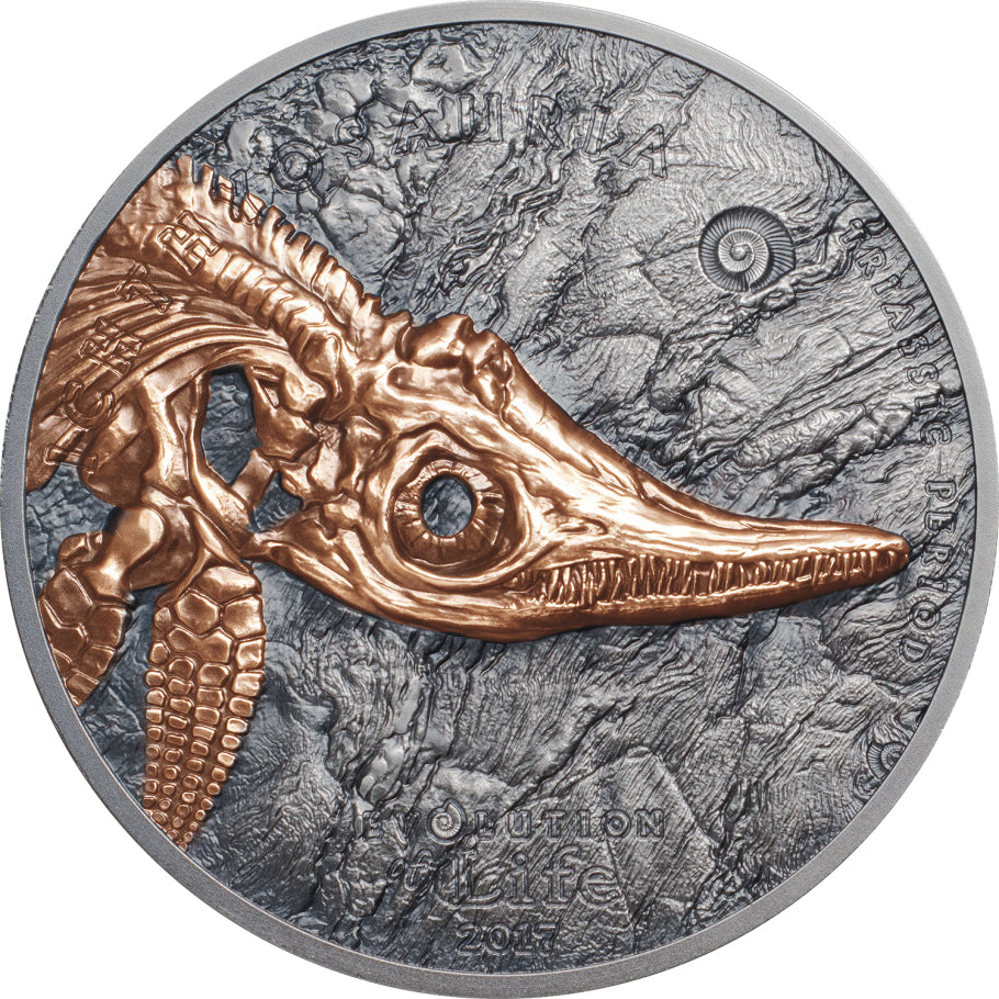 Ichthyosauria, 1 oz. Silver, Mongolia, 500 Togrog, 2017