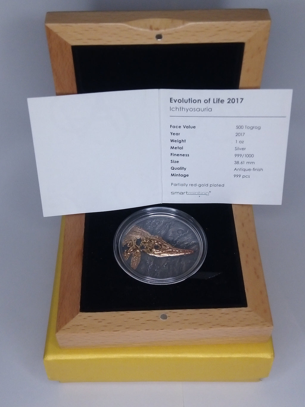 Ichthyosauria, 1 oz. Silver, Mongolia, 500 Togrog, 2017