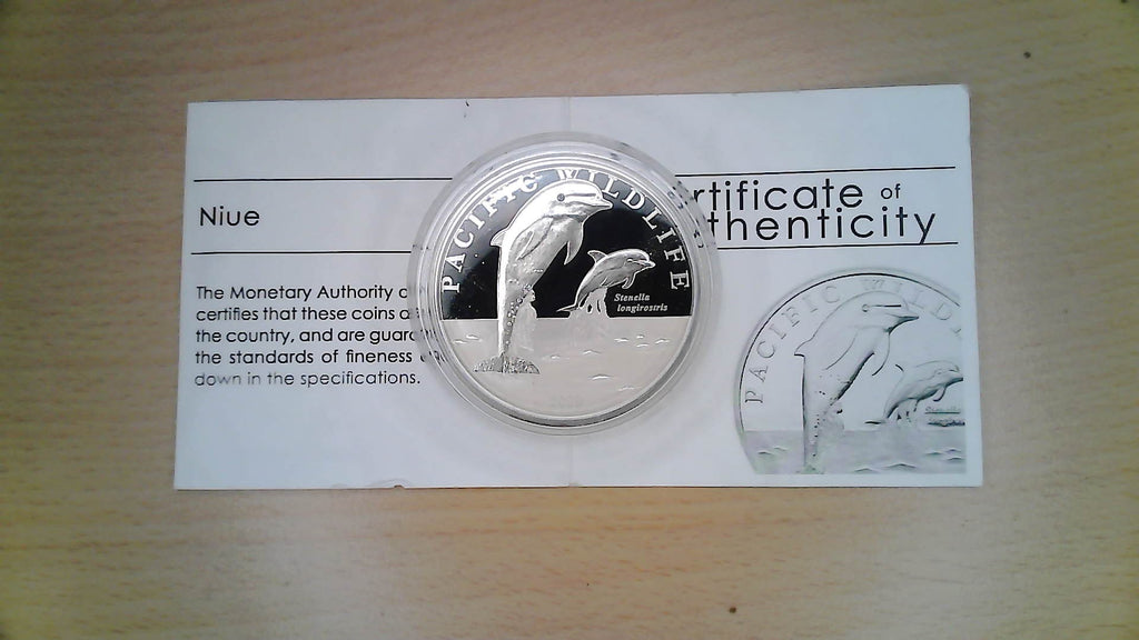 Spinner dolphins 25g. Silver Proof coin, Pacific Wildlife, Niue, 2 Dollars, 2009